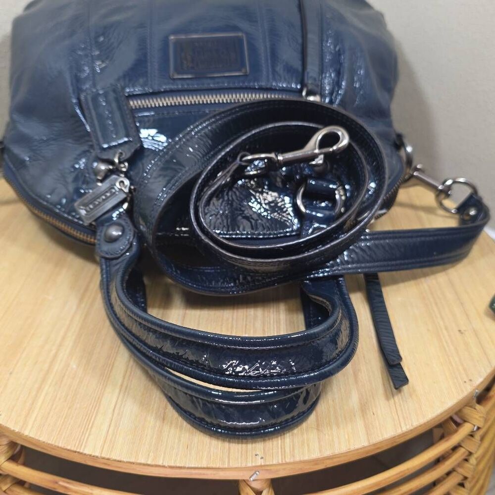 Coach Poppy Highlight Patent Leather Satchel & Wallet | Midnight Blue | Crossbod - Picture 9 of 16
